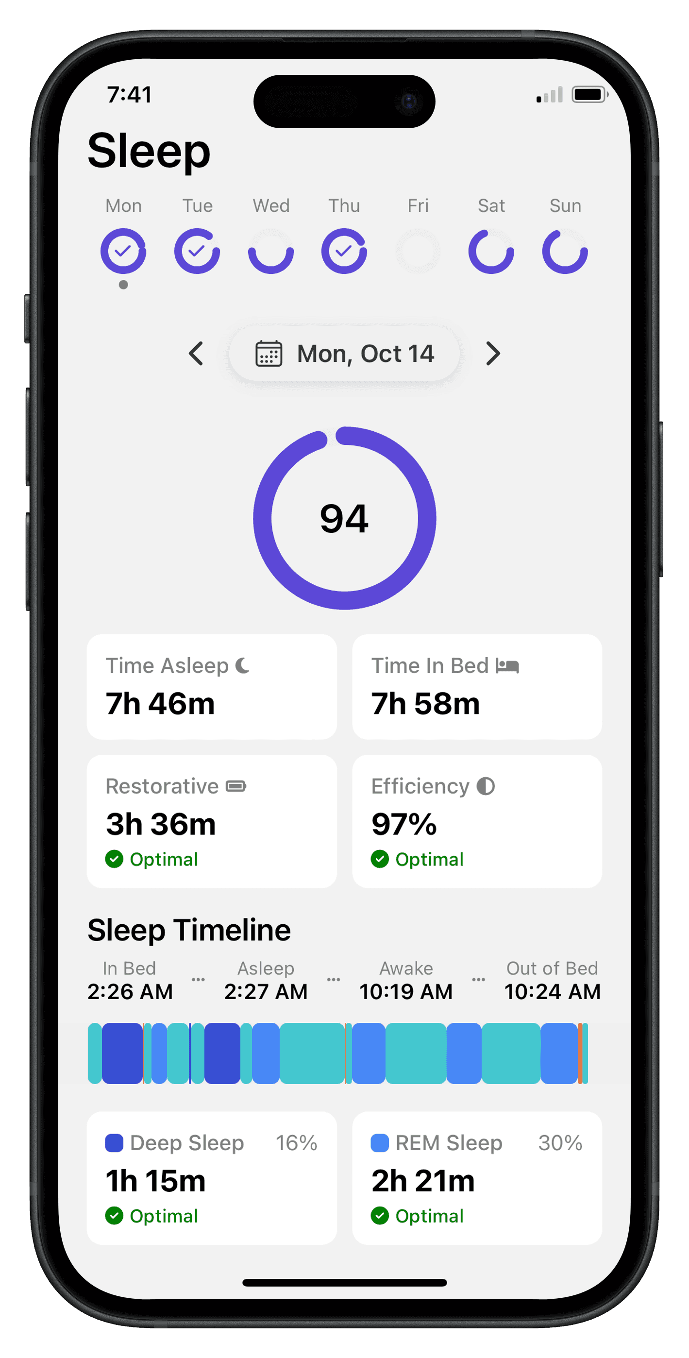 Sleep Score Tracking Page