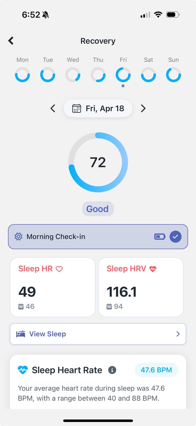 Recovery Score screen
